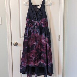 Purple Watercolor Pattern A-Line Midi Dress - Size 6